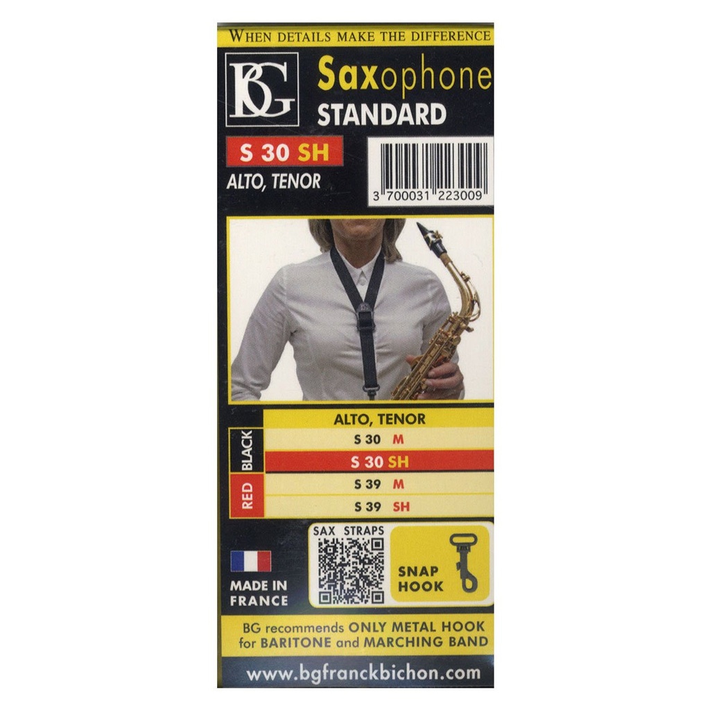 Draagband BG S30SH Standard voor Saxofoon (Snap hook)