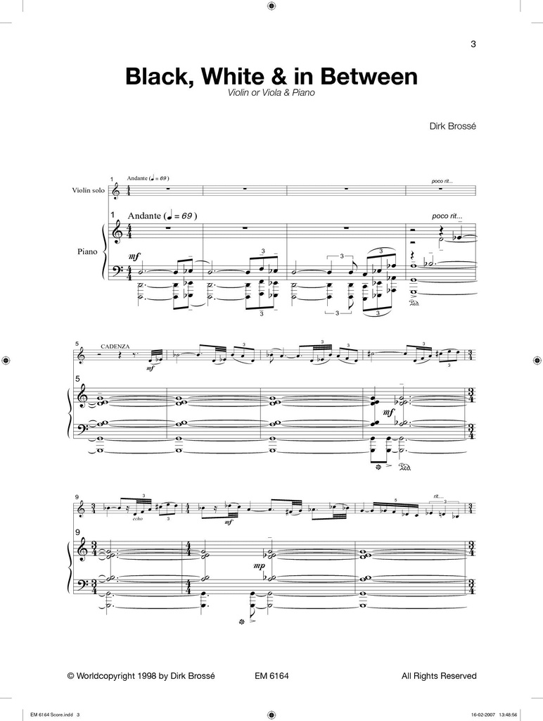 Black, White & In Between (version for violin)
