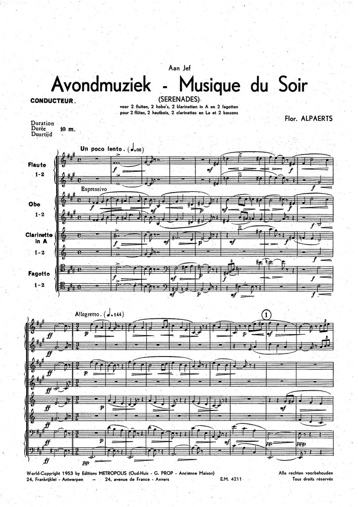 Avondmuziek - Musique du Soir (Score & Parts)