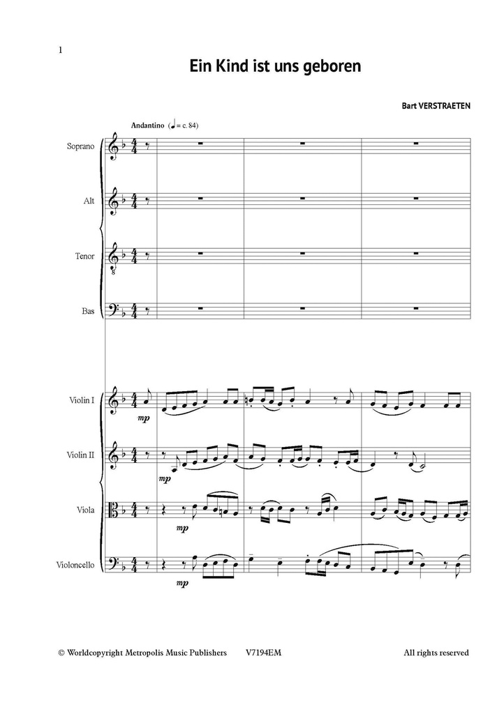 Ein Kind Geboren (Choir set of 10 copies + ensemble parts)