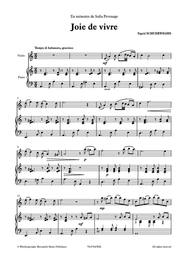 Joie de Vivre (En mémoire de Sofia Pevenage)