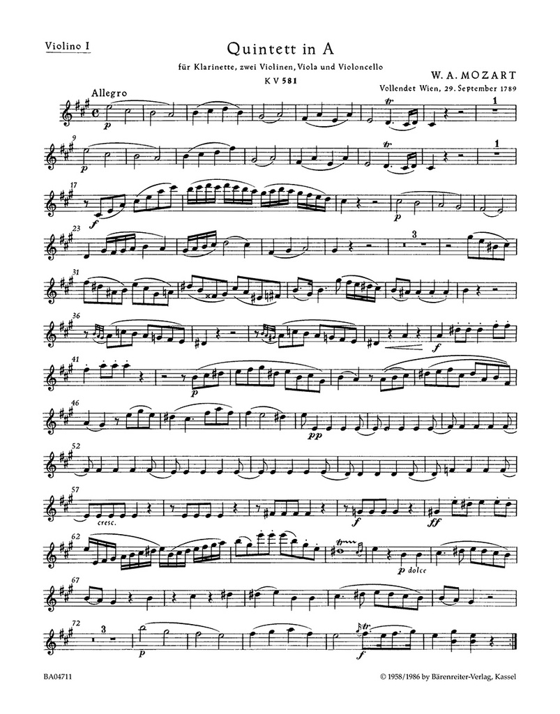 Quintett A-Dur KV 581 "Stadler-Quintett"