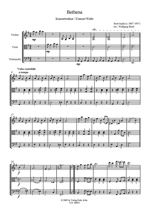 Bethena (Konzertwalzer für Streichquartet)