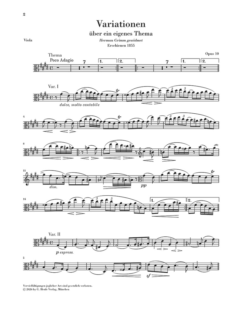 Variations on an Original Theme op. 10 for Viola and Piano
