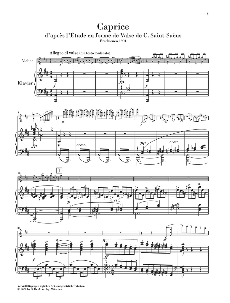 Caprice for Violin and Piano, after “Étude en forme de Valse” by Camille Saint-Saëns