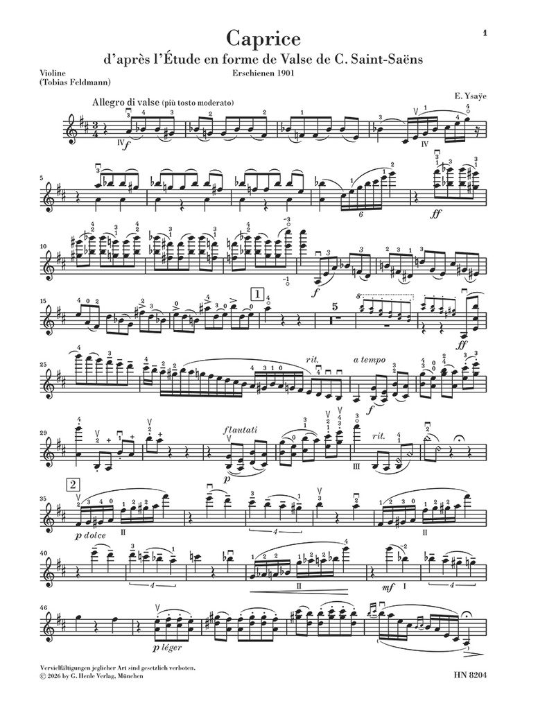 Caprice for Violin and Piano, after “Étude en forme de Valse” by Camille Saint-Saëns
