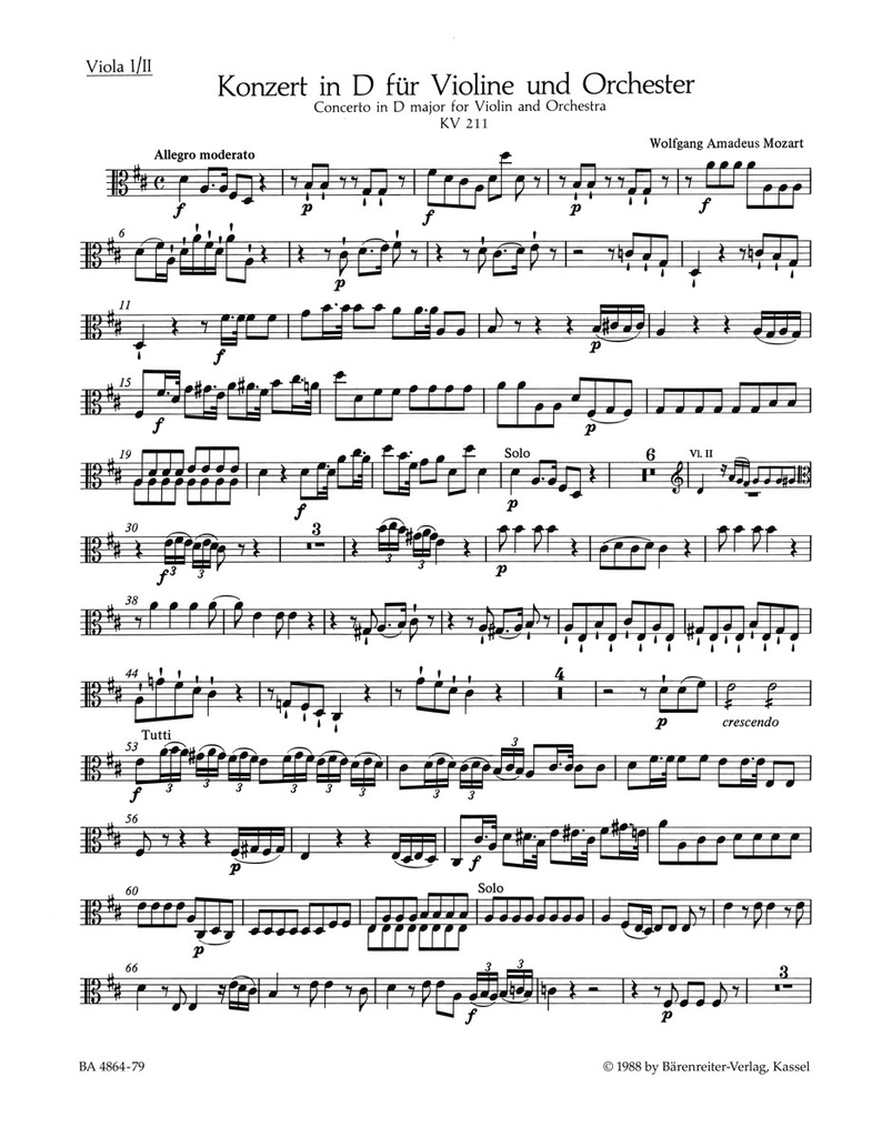 Concerto D major, KV.211 (Viola 1&2 part)