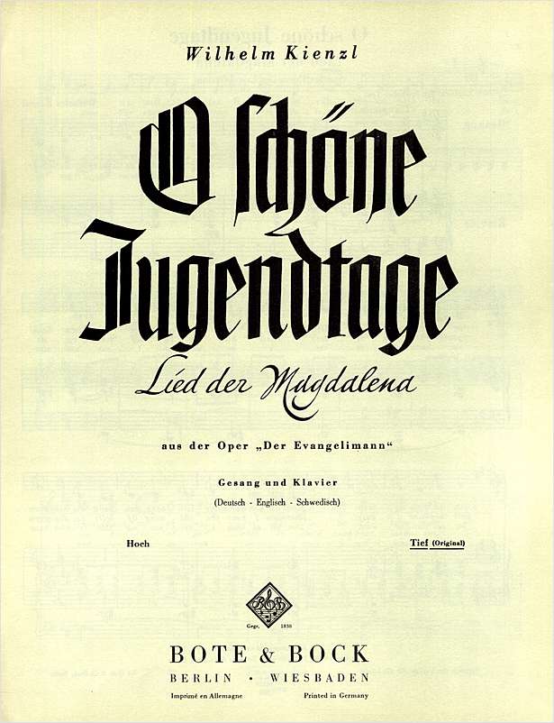 O Schöne Jugendtage from "Der Evangelimann" (Low voice D-Dur)