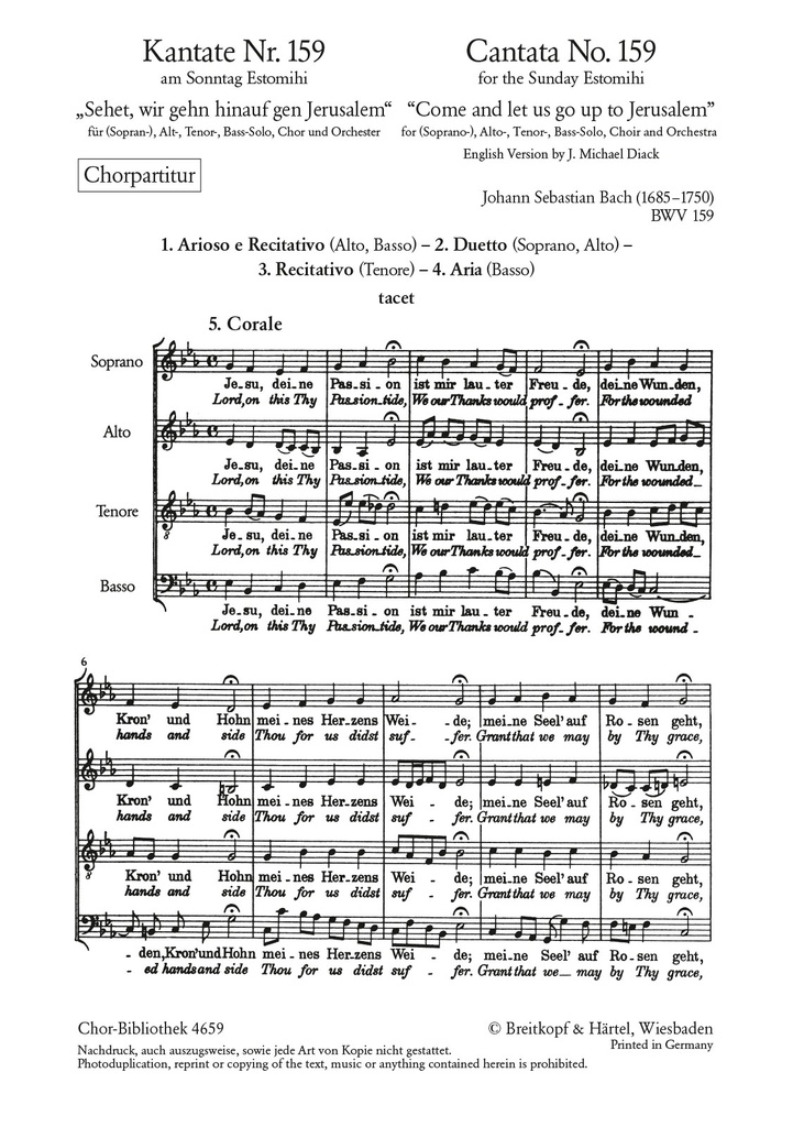 Cantata, BWV.159 Come and let us go up to Jerusalem (Choral score)