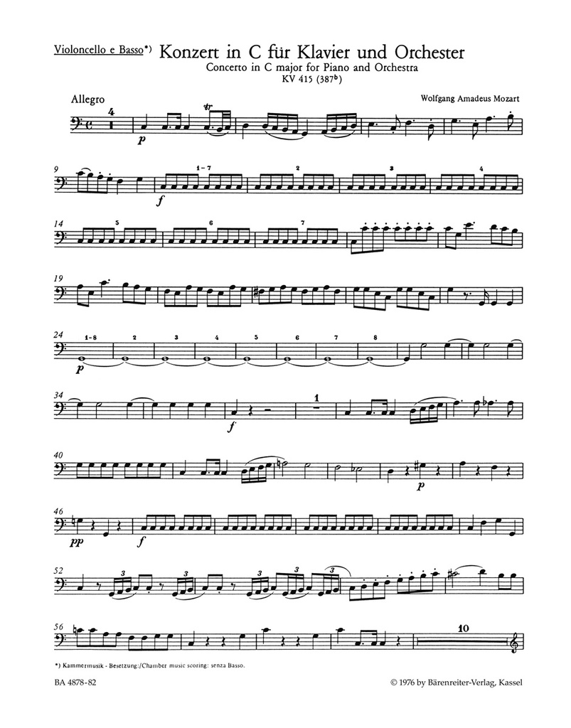 Concerto No.13 C Major K.415 (387b) (Violoncello, Double Bass)