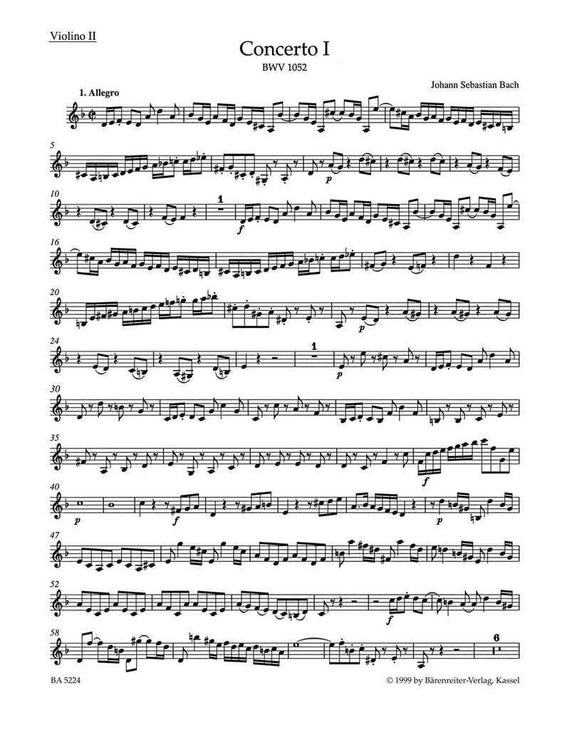 Concerto for Harpsichord and Strings No.1, d minor, BWV.1052 (Violin 2)