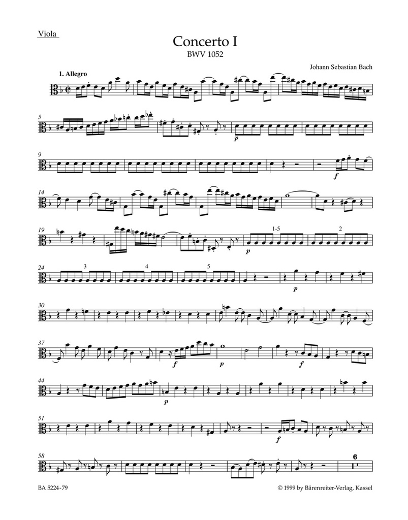 Concerto for Harpsichord and Strings No.1, d minor, BWV.1052 (Viola)