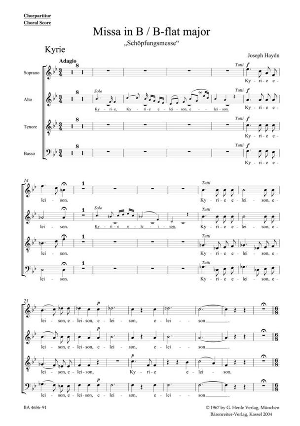 Missa B-flat major Hob.XXII:13 'Creation Mass' (Choral score)