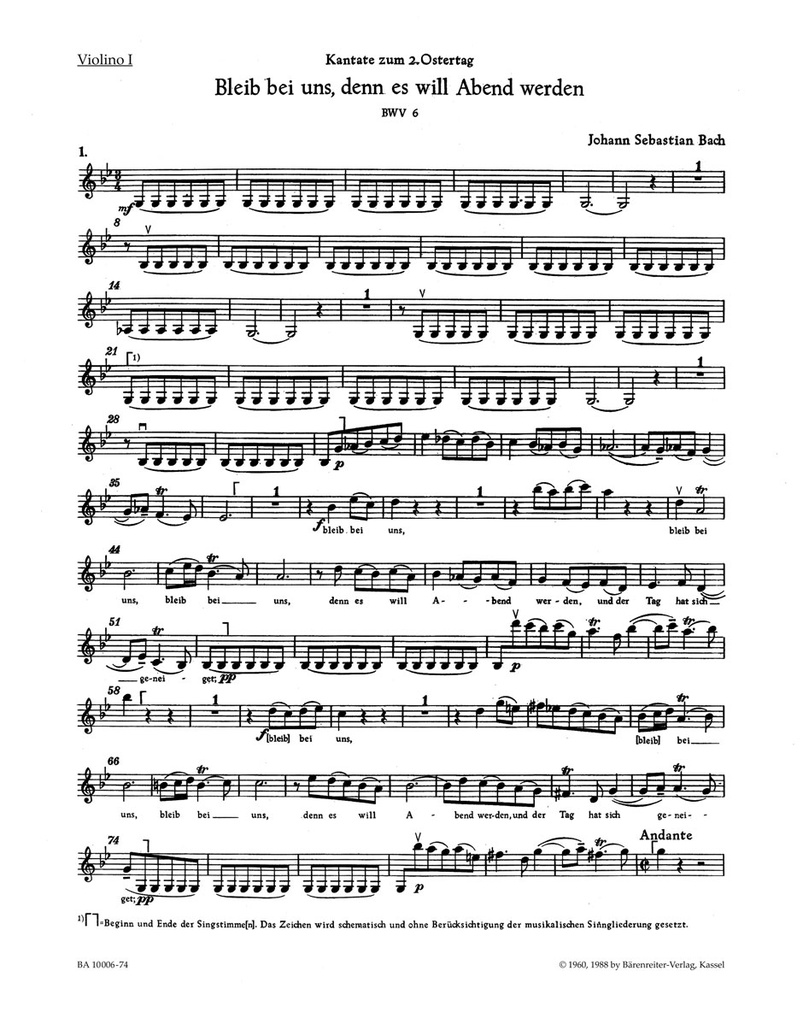 Bleib bei uns, denn es will Abend werden, BWV.6 (Violin 1)
