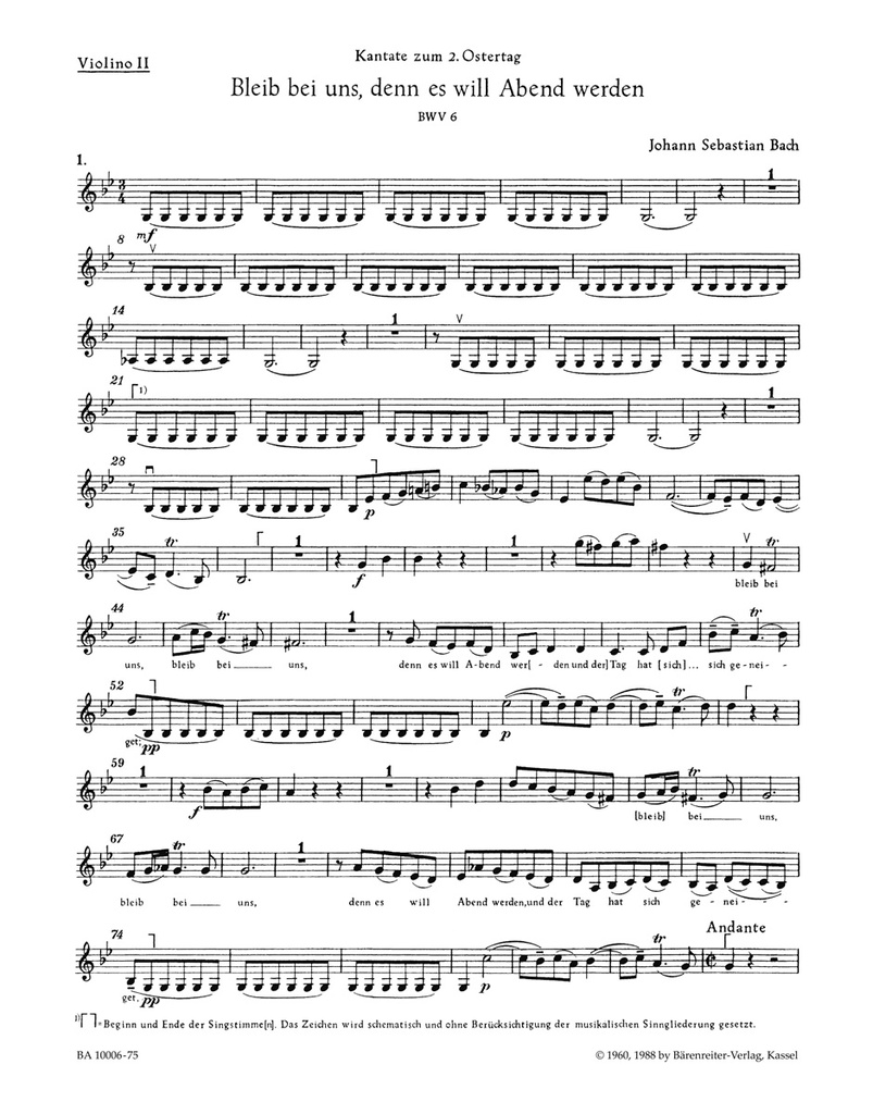 Bleib bei uns, denn es will Abend werden, BWV.6 (Violin 2)