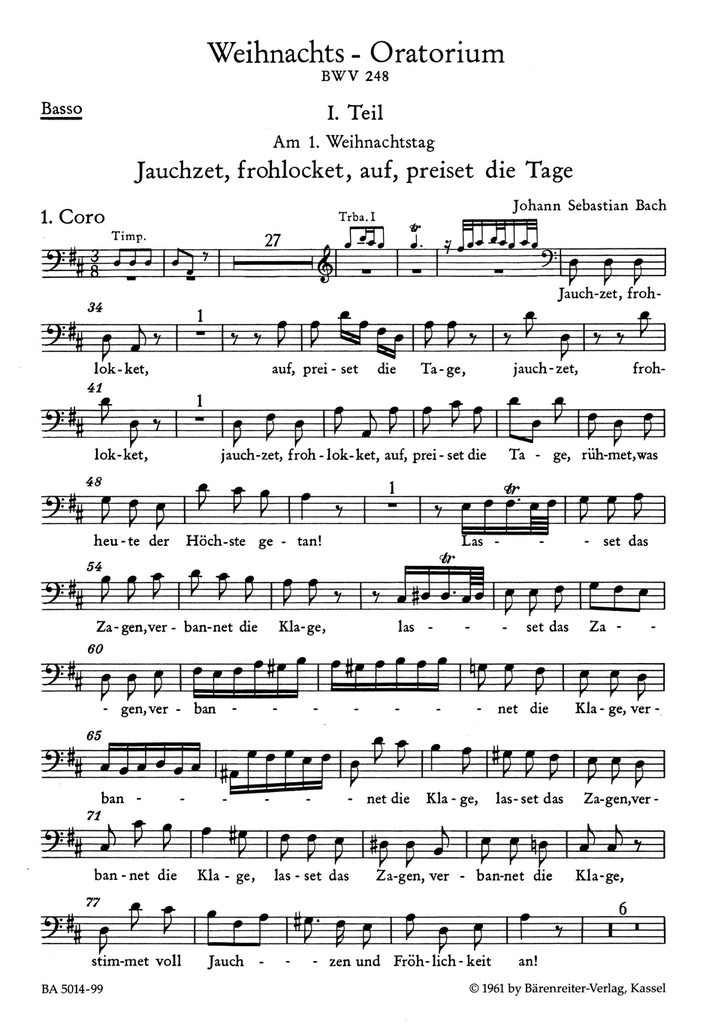 Weihnachts-Oratorium, BWV.248(Choral score - Bass)