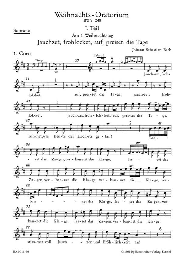 Weihnachts-Oratorium, BWV.248(Choral score - Soprano)