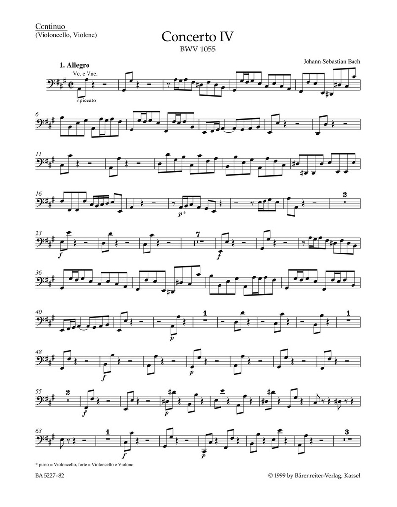 Concerto No.4 A major, BWV.1055 (Basso continuo )