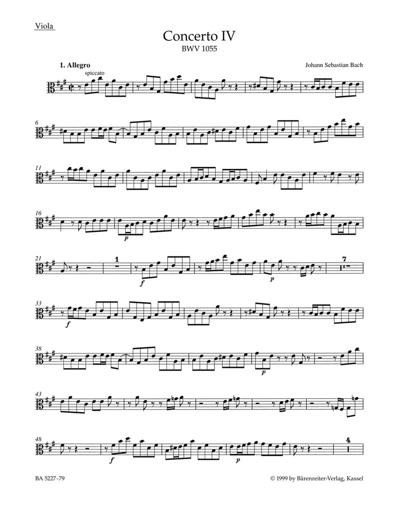 Concerto No.4 A major, BWV.1055 (Viola)