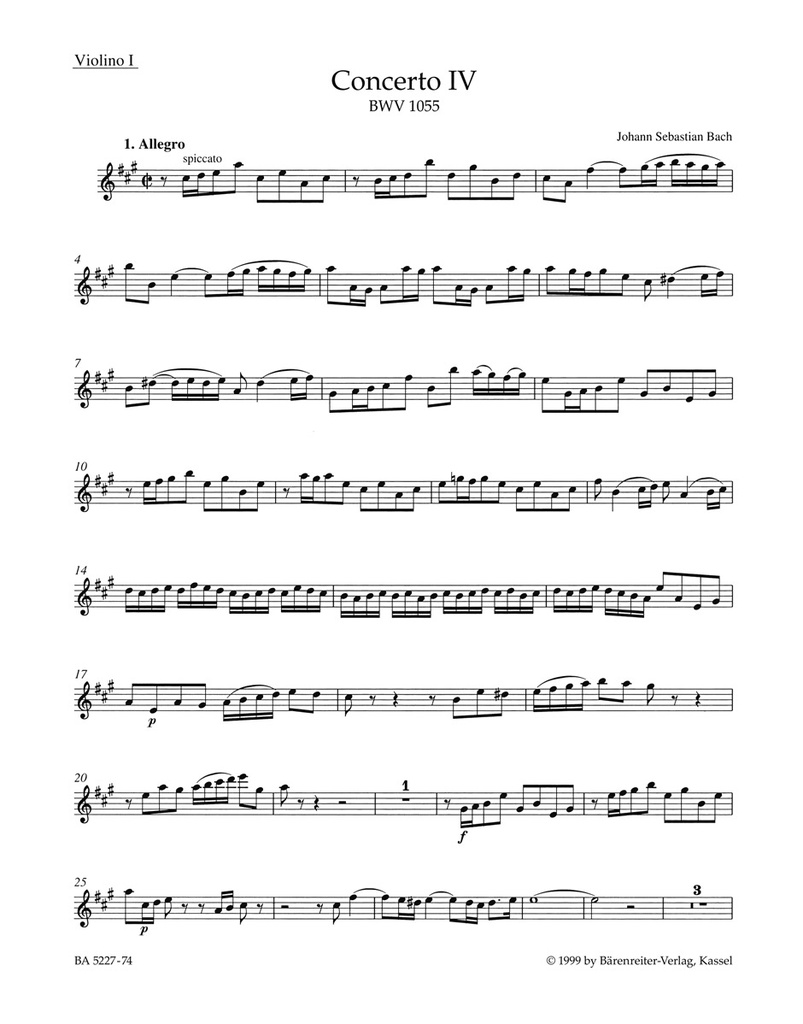 Concerto No.4 A major, BWV.1055 (Violin 1)