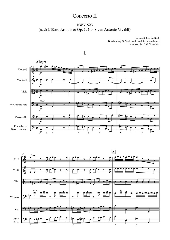 Concerto for Violoncello, Strings and Basso continuo A minor (after, BWV.593) (Full score)