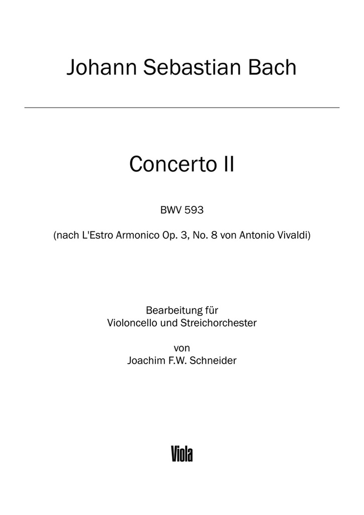 Concerto for Violoncello, Strings and Basso continuo A minor (after, BWV.593) (Viola)