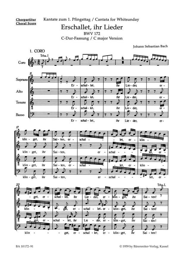 Erschallet, ihr Lieder, BWV.172 (C major version) (Choral score)