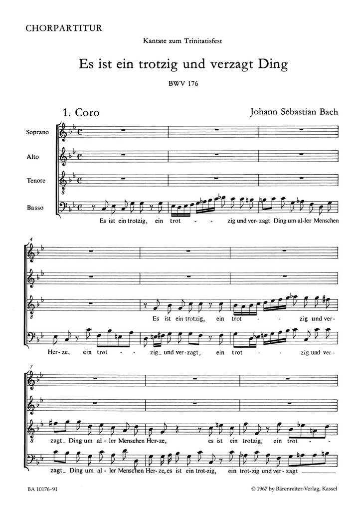 Es ist ein trotzig und verzagt Ding, BWV.176 (Choral score)