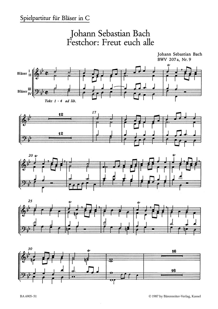 Freut euch alle, BWV.207 (Wind parts)