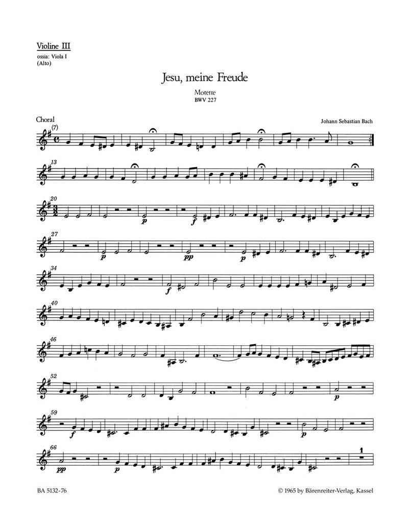 Jesu, meine Freude for five-part Mixed choir E minor, BWV.227 (Violin 3)