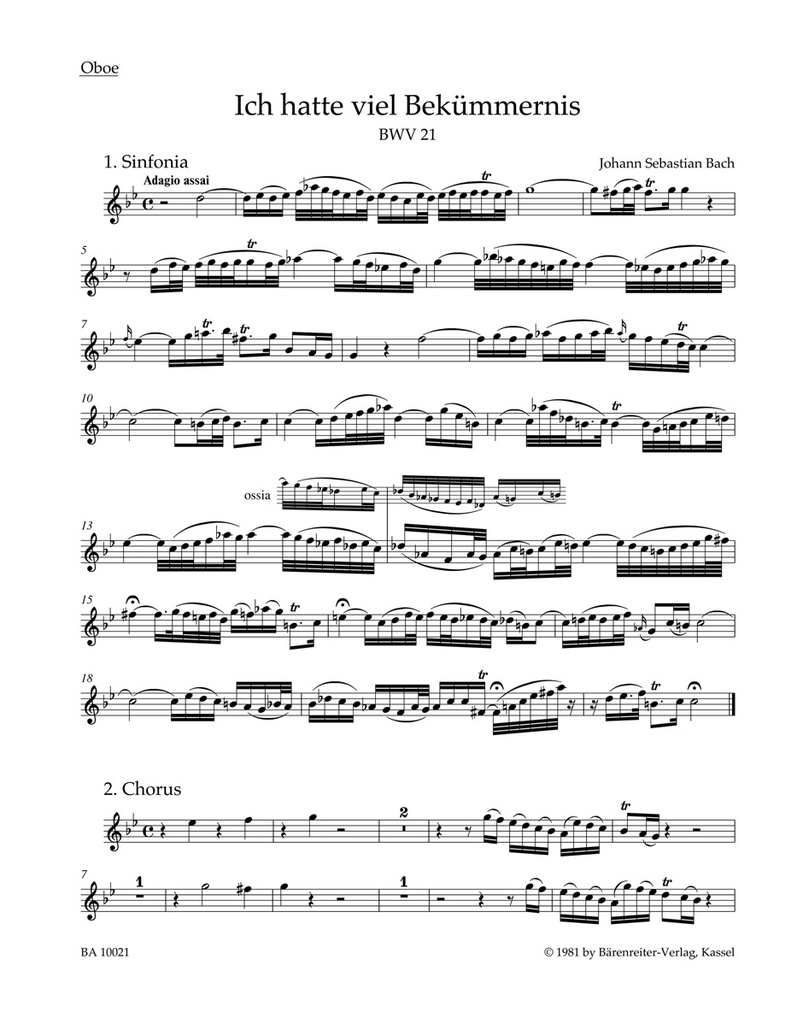 Lord my God, my heart and soul were sore distrest, BWV.21 (Wind parts, Urtext edition)