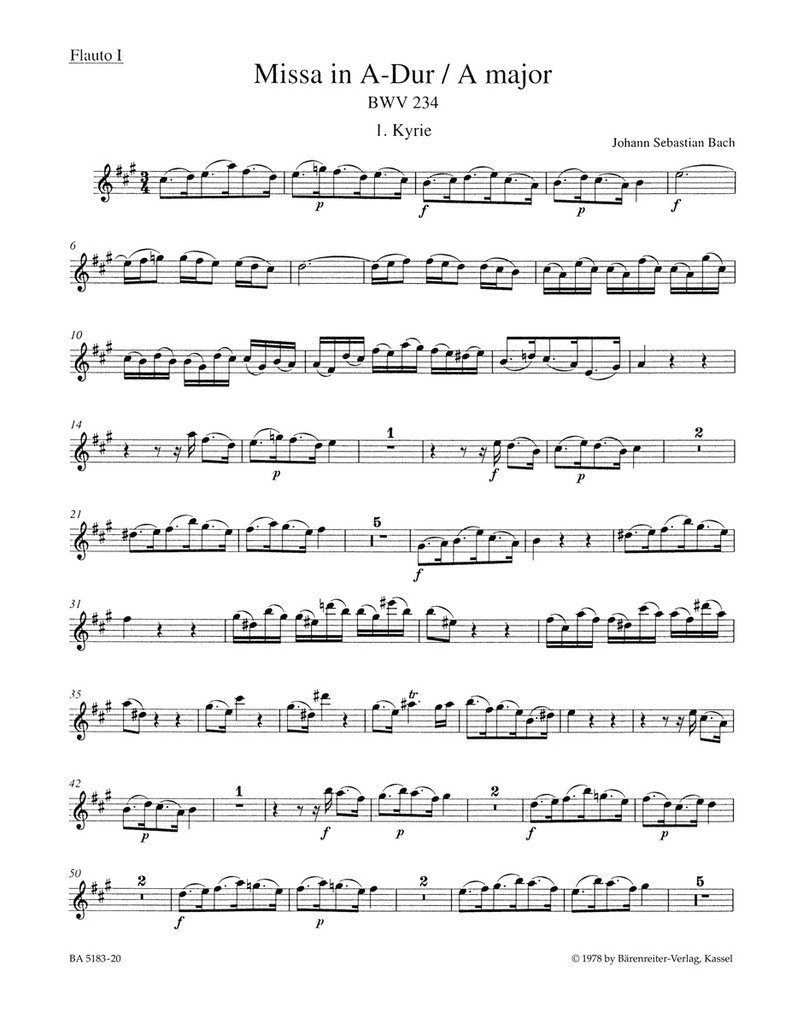 Mass A major, BWV.234 'Lutheran Mass 2' (Flute)