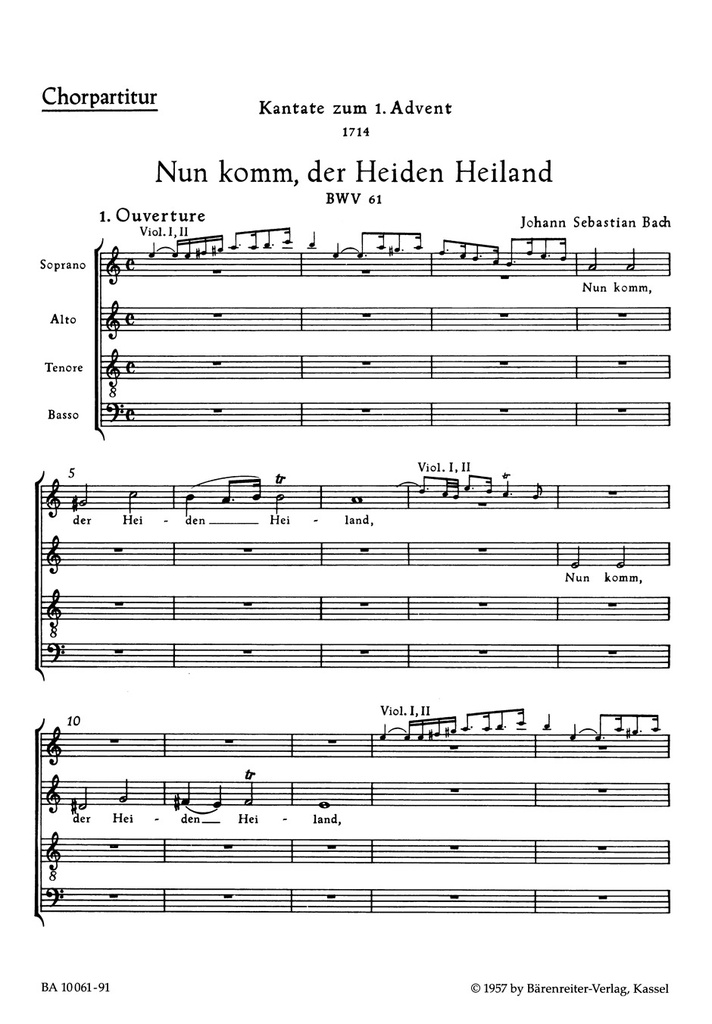 Nun komm, der Heiden Heiland, BWV.61 (Choral score)