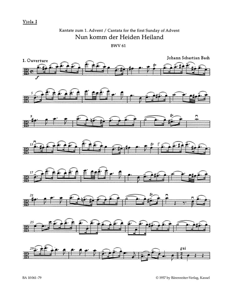 Nun komm, der Heiden Heiland, BWV.61 (Viola 1)