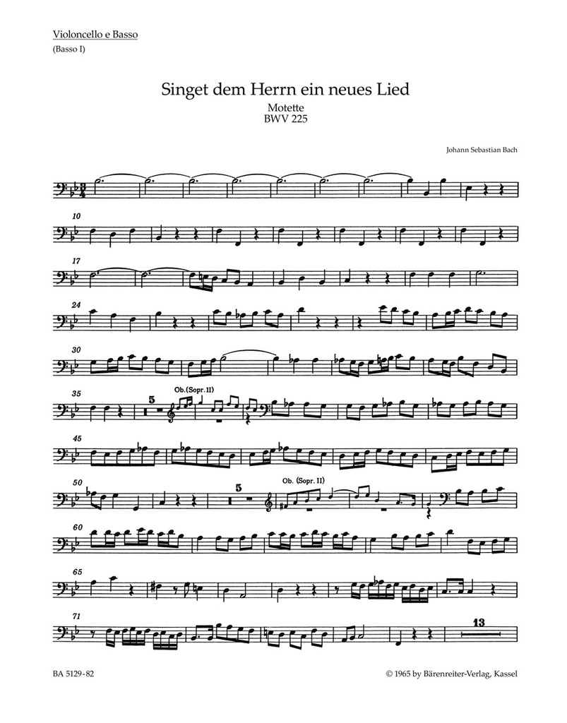Singet dem Herrn ein neues Lied B major, BWV.225 (Cello)