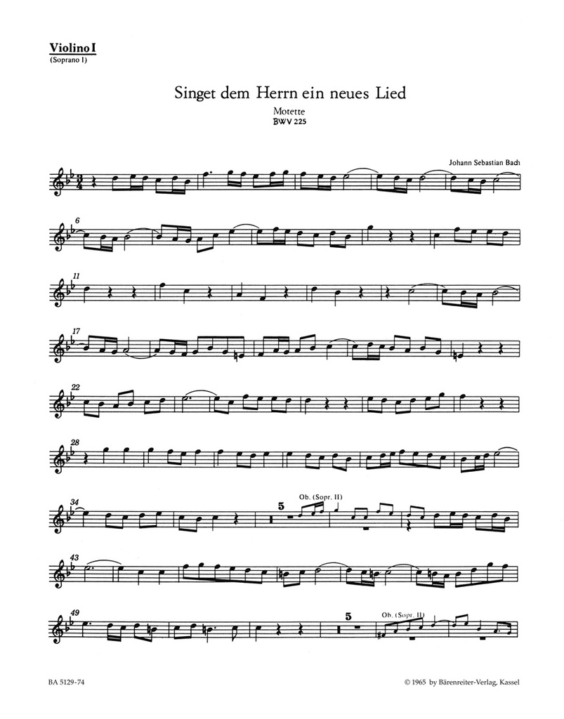 Singet dem Herrn ein neues Lied B major, BWV.225 (Violin 1)