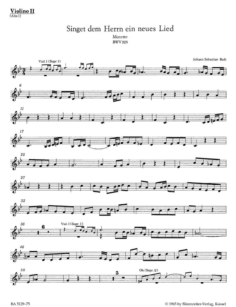 Singet dem Herrn ein neues Lied B major, BWV.225 (Violin 2)
