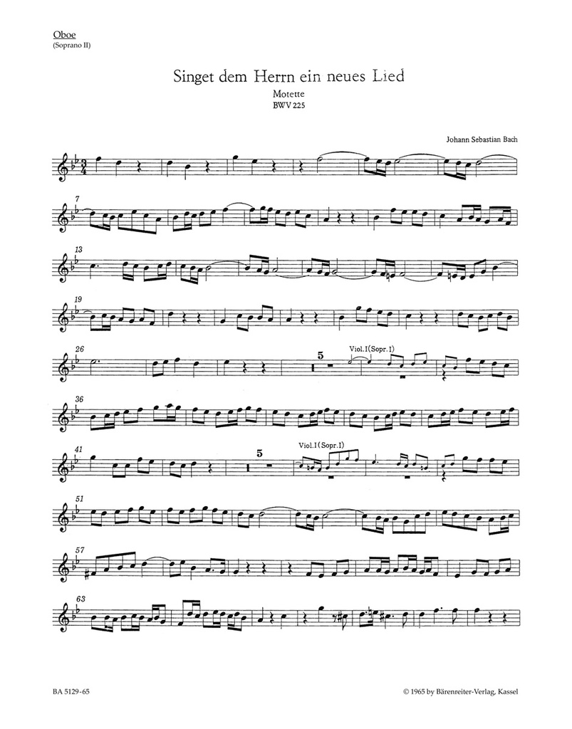 Singet dem Herrn ein neues Lied for two Mixed choirs B major, BWV.225 (Wind parts, Urtext edition)