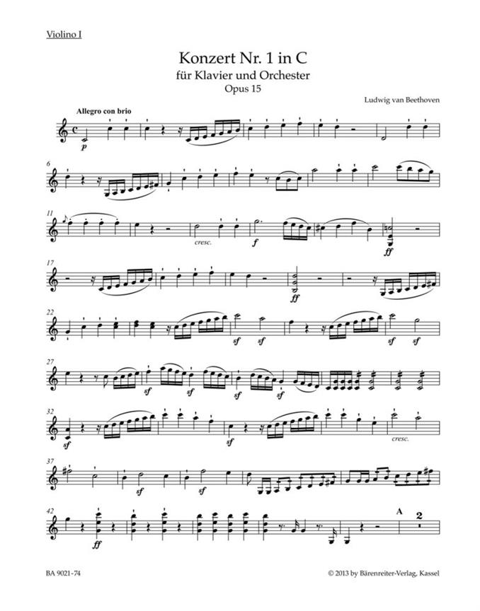 Concerto for Pianoforte and Orchestra No.1 C major, Op.15 (Violin 1)