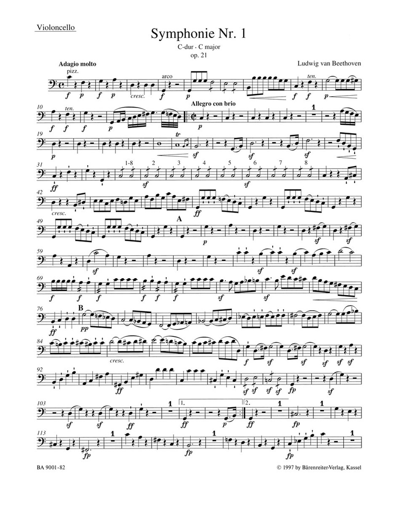 Symphony No.1 C major, Op.21 (Cello)