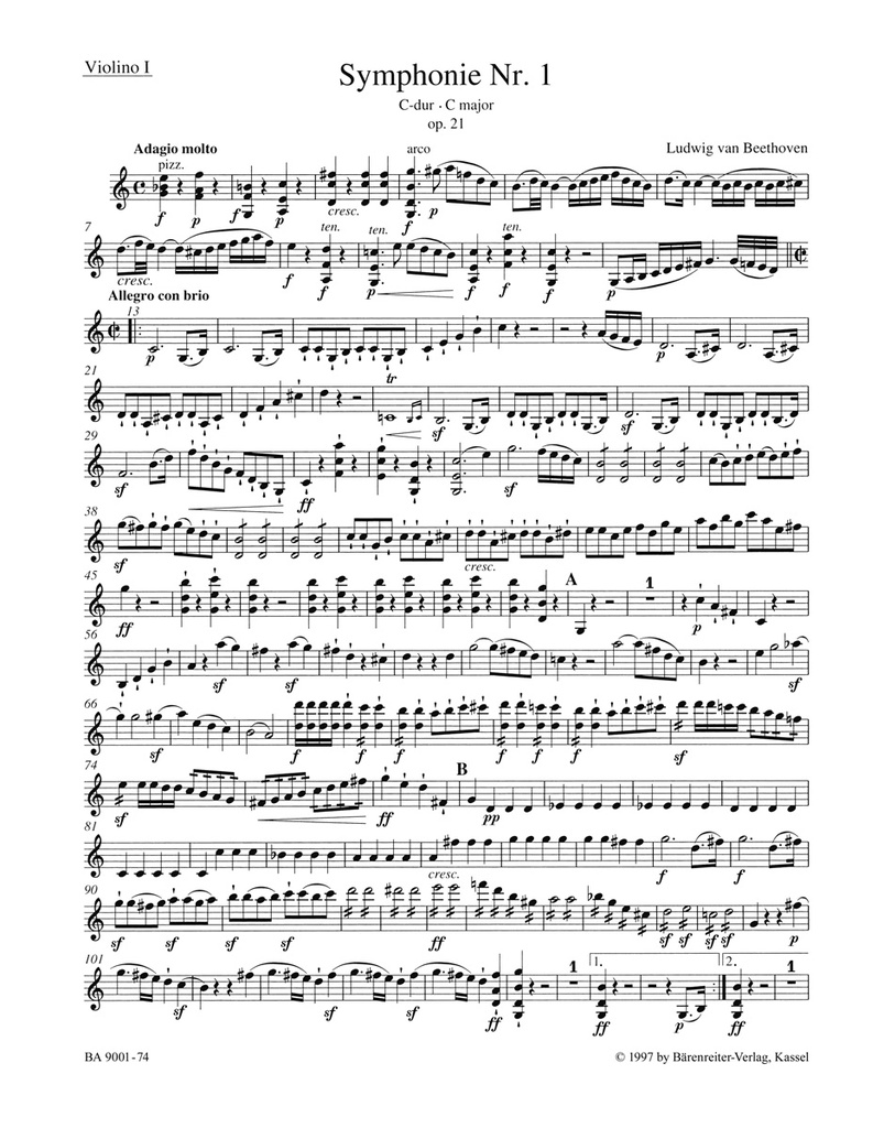 Symphony No.1 C major, Op.21 (Violin 1)