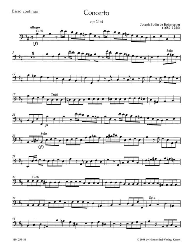 Concerto für 2 Soloinstrumente (Flöte, Violine Flöte, Oboe 2 Flöten), 3 Violinen und Basso continuo h-Moll, Op.21/4 (Basso continuo )
