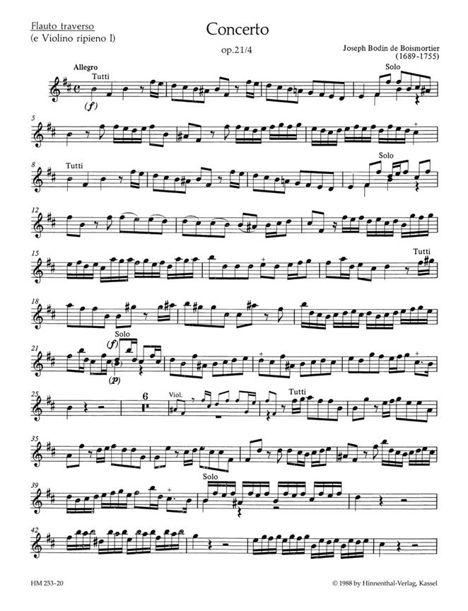 Concerto für 2 Soloinstrumente (Flöte, Violine Flöte, Oboe 2 Flöten), 3 Violinen und Basso continuo h-Moll, Op.21/4 (Violin 1)
