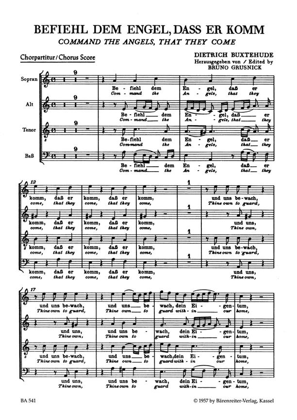 Befiehl dem Engel dass er komm, BuxWV.10 (Choral score)