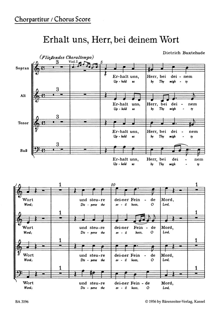 Erhalt uns Herr bei deinem Wort, BuxWV.27  (Choral score)