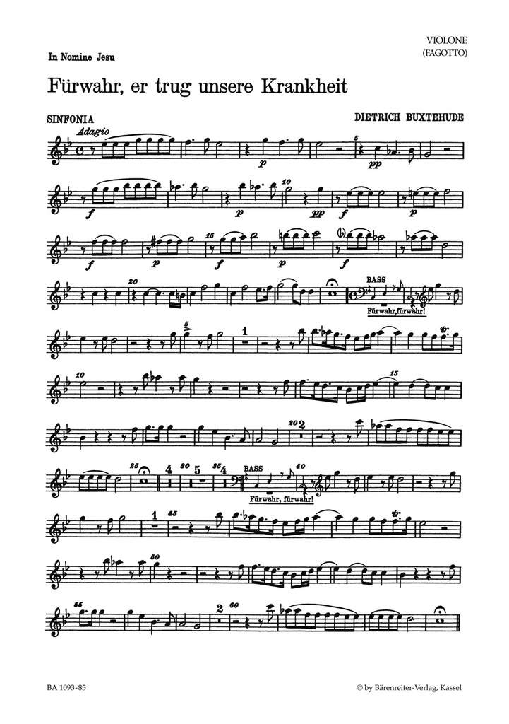Fürwahr, er trug unsere Krankheit, BuxWV.31 (Behold, he bore all our infirmities) (Double bass)