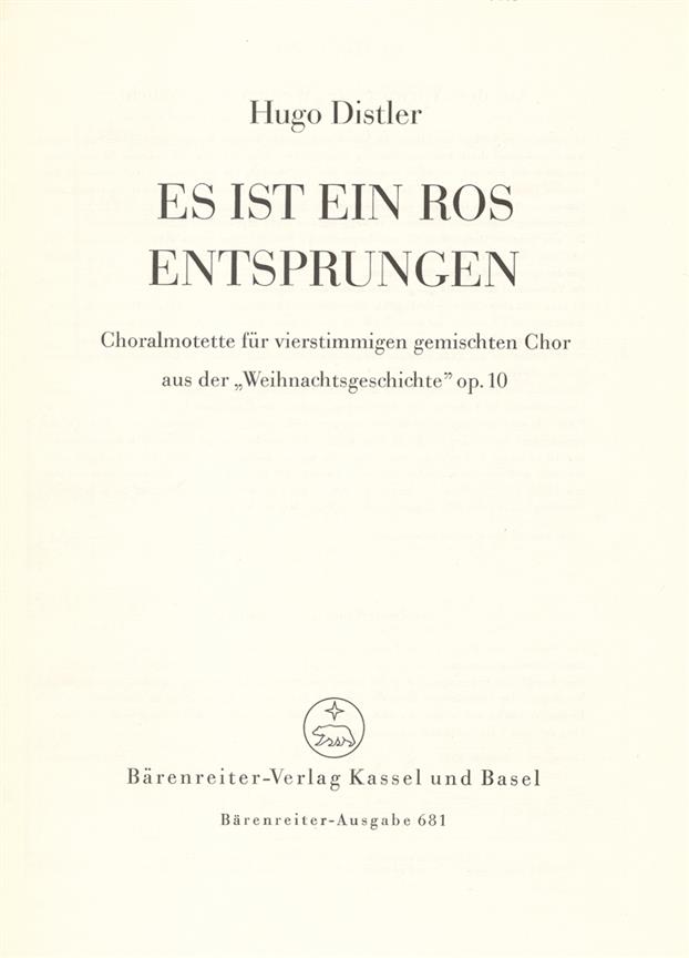 Es ist ein Ros entsprungen, Op.10 (1933)