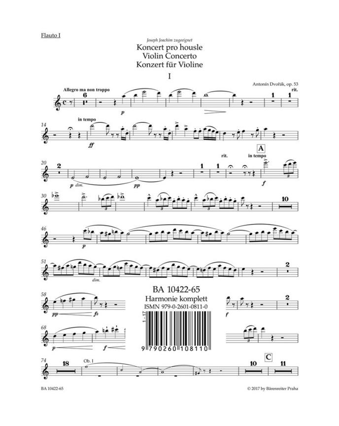 Concerto for Violin and Orchestra A minor, Op.53 (Wind parts, Urtext edition)