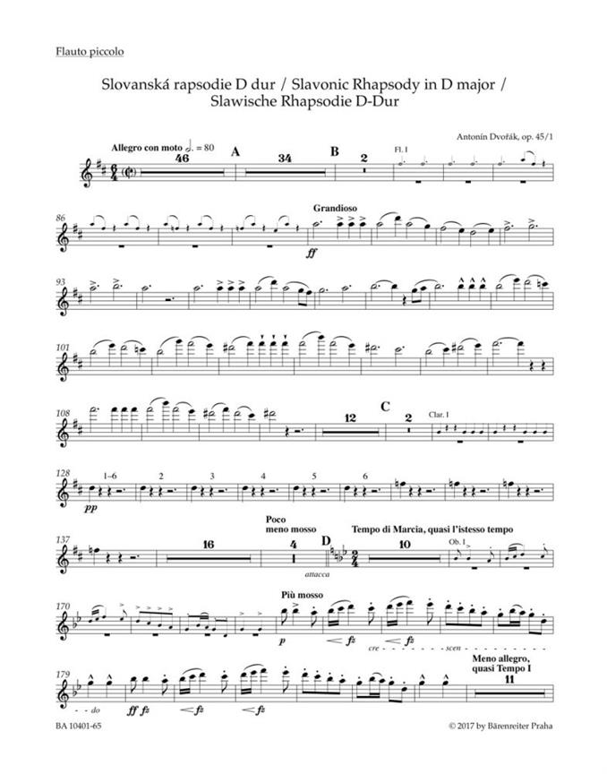 Slavonic Rhapsody No.1 D major, Op.45 (Wind parts, Urtext edition)