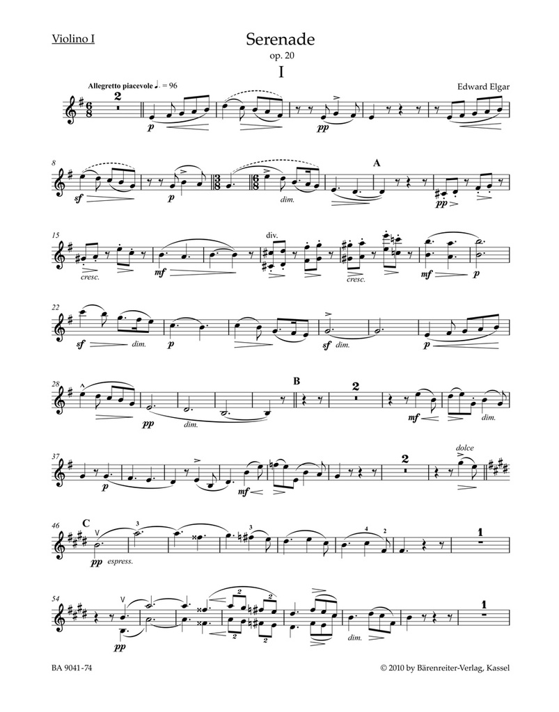 Serenade for Strings, Op.20 (Violin 1)